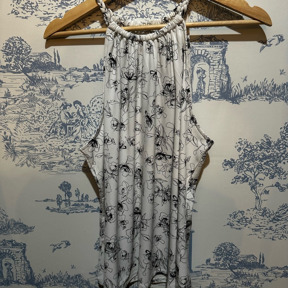 White House Black Market White Black Floral Halter Tank